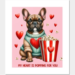 Cute French Bulldog Valentines Day heart and popcorn design Posters and Art